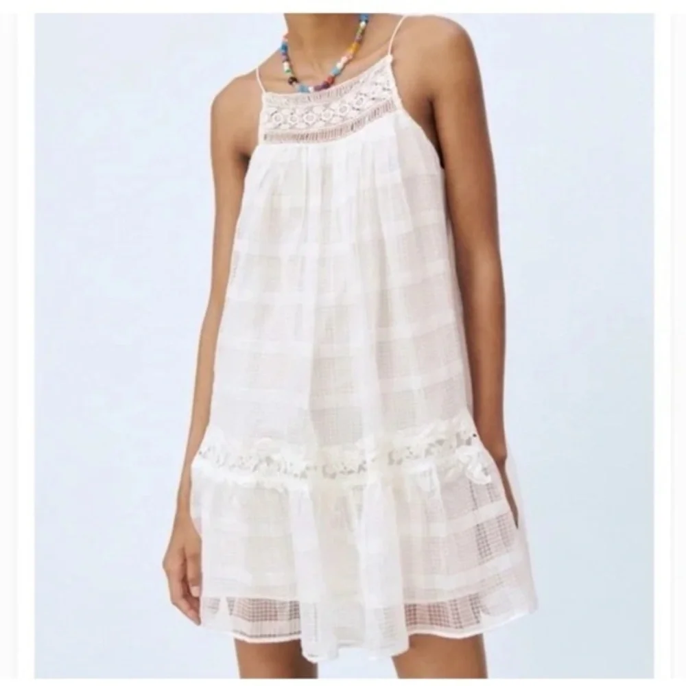 Zara Women's Off White Babydoll Tiered Lace Mini Dress NWT M #1071 - Picture 1 of 9
